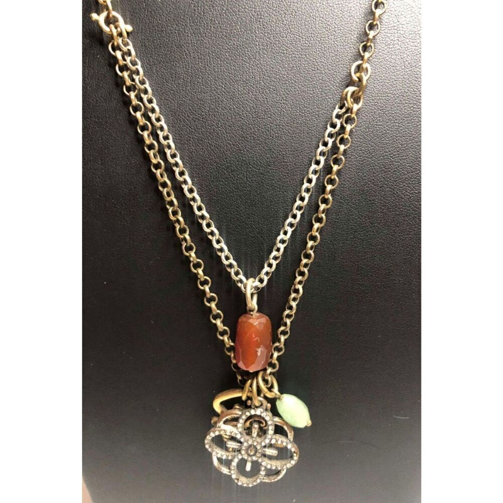 1323 Lucky brand Layered gold two-tone cz pendant necklace 22" *read